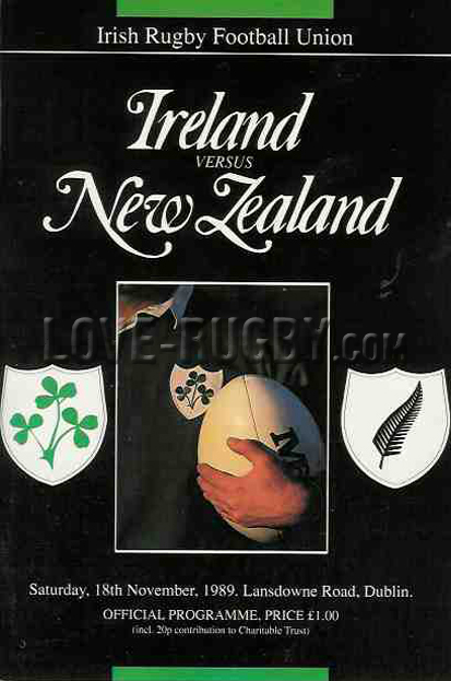 1989 Ireland v New Zealand  Rugby Programme